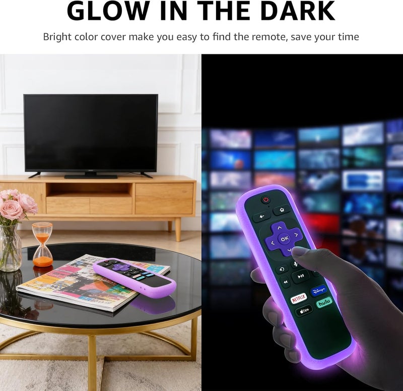 SOTATOO 2 Pack Remote Cover for Roku, Battery Cover for TCL Roku Smart TV Steaming Stick Remote, Silicone Remote Case for Roku Universal Protective Controller Sleeve Skin Glow in The Dark Purple Red - Image 2